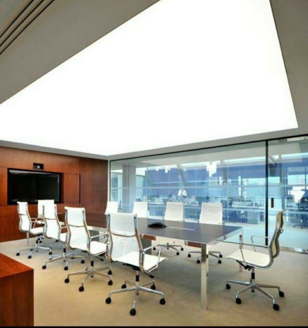 Matte stretch ceiling in clean modern interior